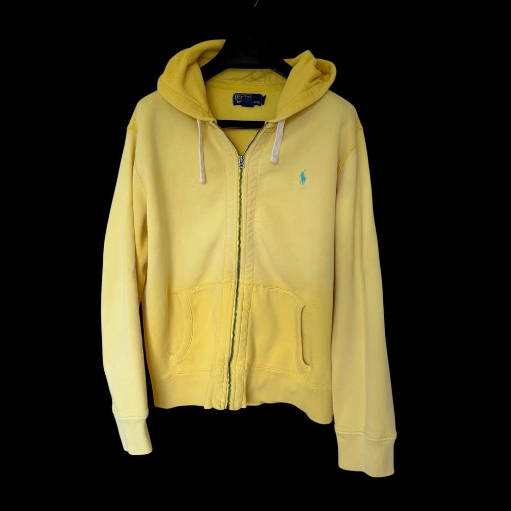 Polo Ralph Lauren XL Yellow Full Zip Hoodie Turquoise Pony Sun Wash Sweatshirt